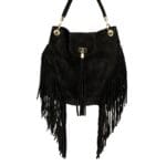 Zamszowa torebka Amber typu worek Czarna Genuine Leather